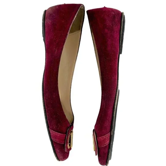 JIMMY CHOO Maroon Red Suede Square Toe Logo Buckle Flats Size 39.5 / US 9.5 - Picture 5 of 9